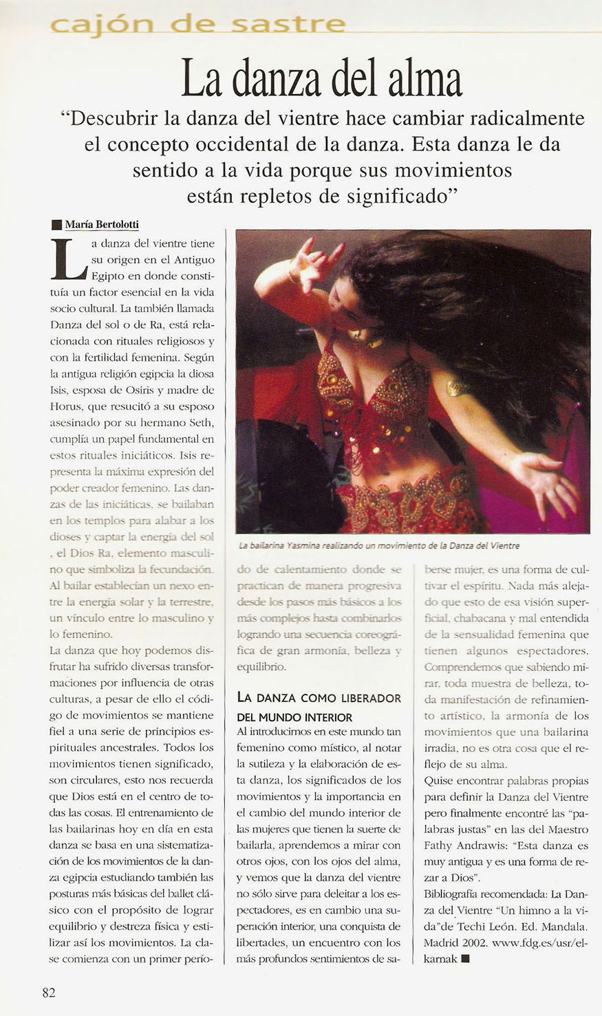 Reportajes de prensa de Yasmina Andrawis y la Academia Danza Oriental El Karnak en revista cl�sica