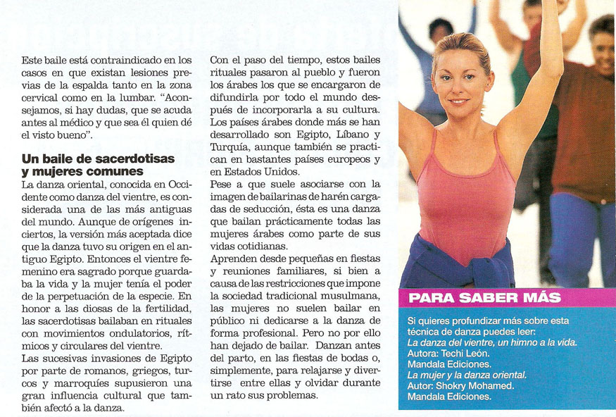 Reportajes de prensa de Yasmina Andrawis y la Academia Danza Oriental El Karnak en revista Cuerpo Sano