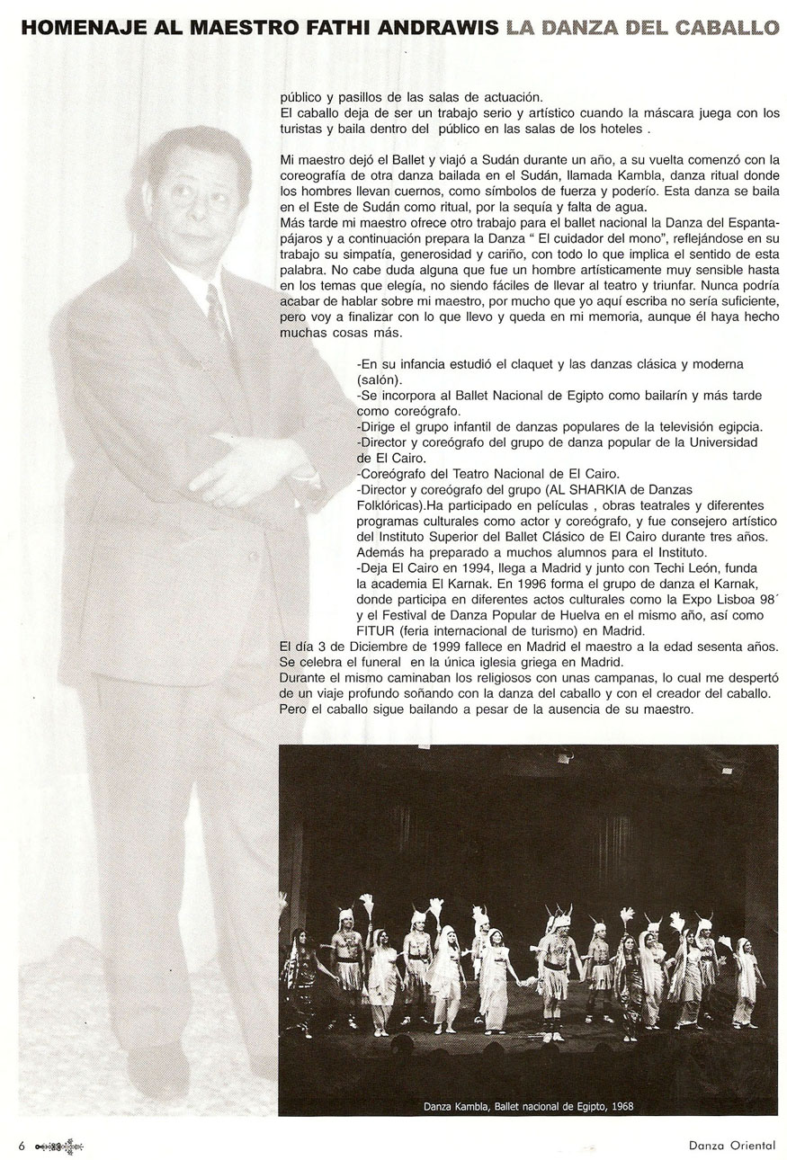 Reportajes de prensa de Yasmina Andrawis y la Academia Danza Oriental El Karnak en revista danza oriental