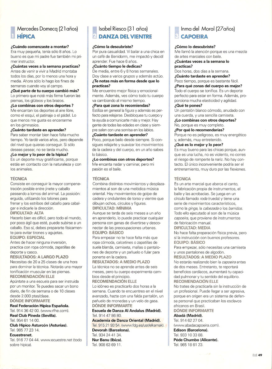 Reportajes de prensa de Yasmina Andrawis y la Academia Danza Oriental El Karnak en revista Elle