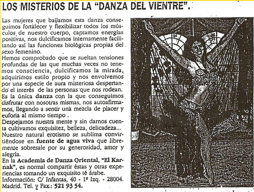 Reportajes de prensa de Yasmina Andrawis y la Academia Danza Oriental El Karnak en revista Guia del ocio