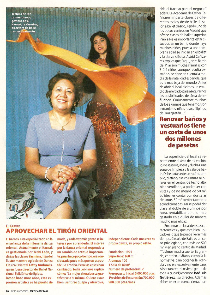 Reportajes de prensa de Yasmina Andrawis y la Academia Danza Oriental El Karnak en revista Ideas de Negocios